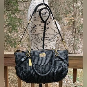 Coach Madison Gathered Leather Black Sophia Satchel.